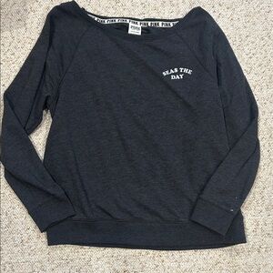 Victoria's Secret “Seas theDay” Grey Black Sweatshirt-Off Shoulder/Open Back